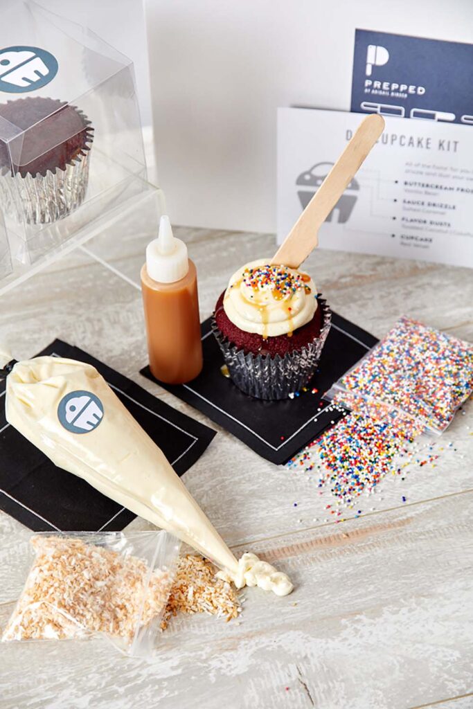 A DIY cupcake kit from the Prepped by Abigail Kirsch virtual events menu