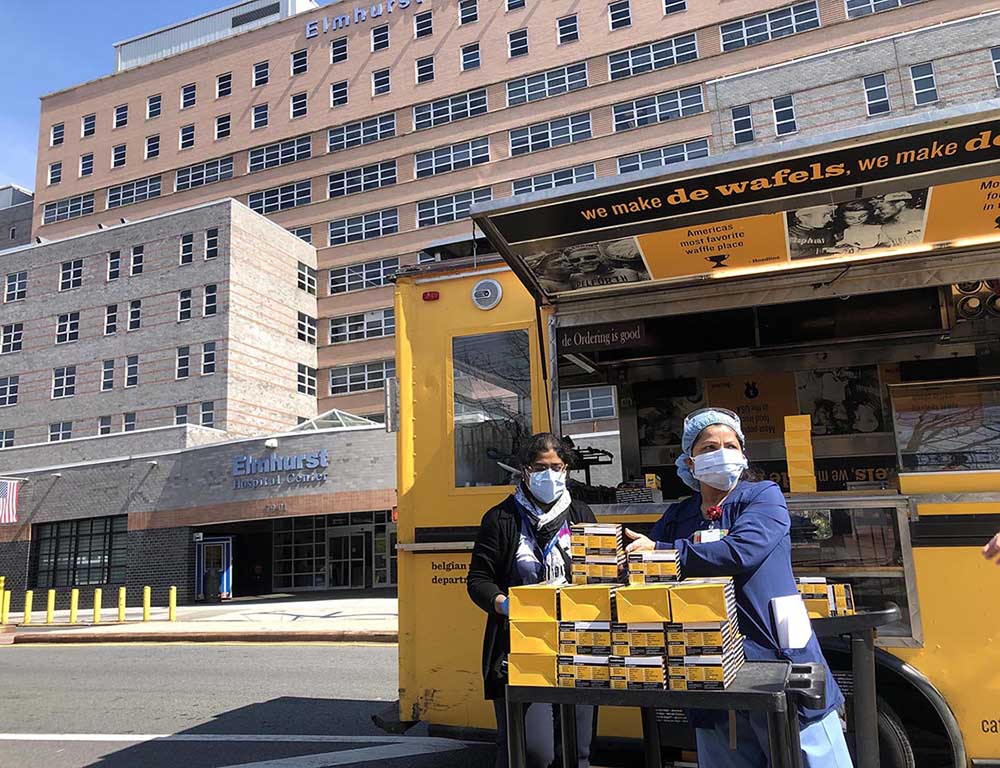 Wafels & Dinges delivered waffle boxes to hospital workers during the pandemic.
