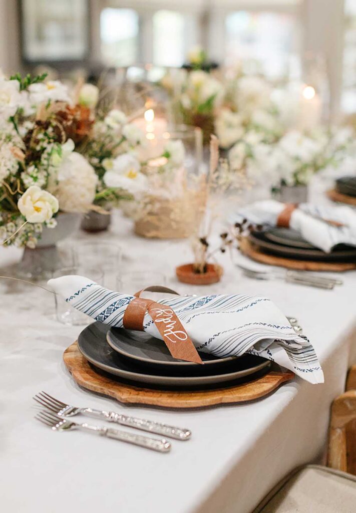 Meghan Murray of Parker Grace Events was inspired by a blue and white napkin for the Ukrainian Christmas table décor. Photo by Adriana Klas