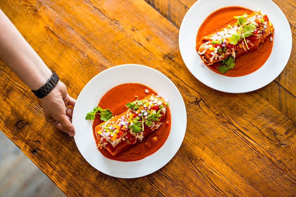 Veggie enchiladas from Kiss the Cook Catering. Photo by Cuong Ly Photography