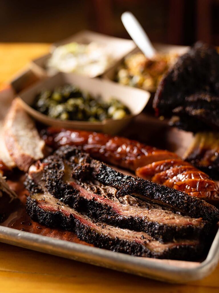 A platter including brisket from Bringle’s Smoking Oasis. Photo by Nick Bumgardner