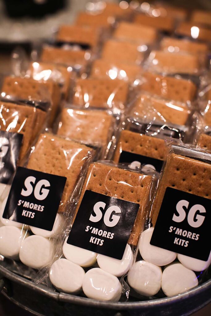 Marcia Selden Catering creates custom marshmallows and homemade graham crackers to elevate the s’mores experience. Photo by Denis Leon & Co. Photography