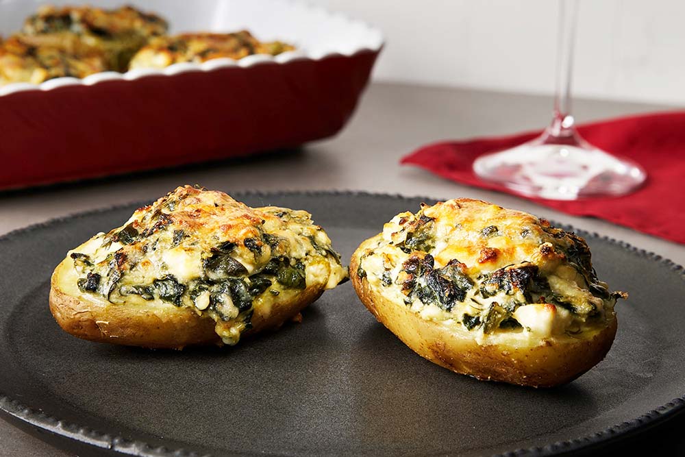 Spanakopita Baked Potatoes, a recipe featured on Season 4 of My Greek Table with Diane Kochilas, on American Public Television