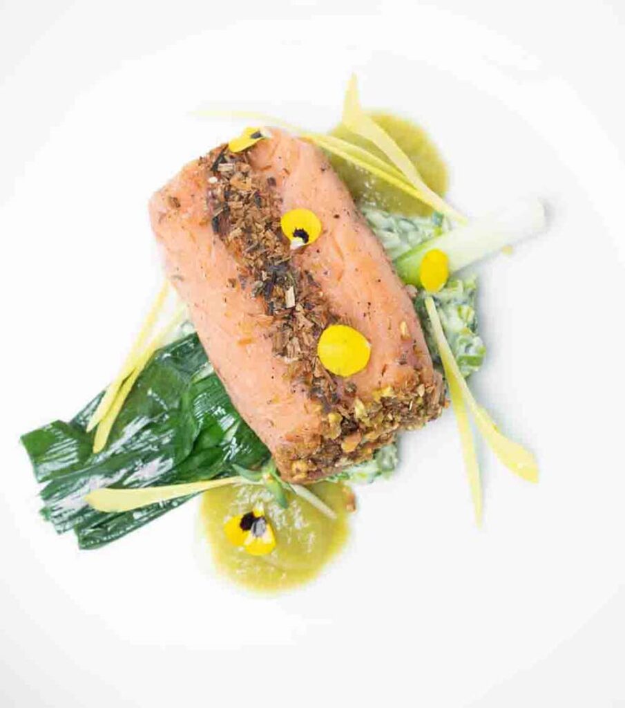 Dukkah-crusted sous vide wild Pacific salmon from Feed Me Fine Foods