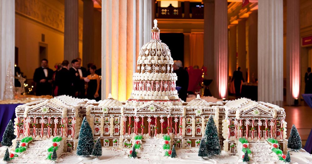 Windows Catering donates its extravagant gingerbread houses—such as this one modeled after the U.S. Capitol building—to veteran organizations after the holiday events.